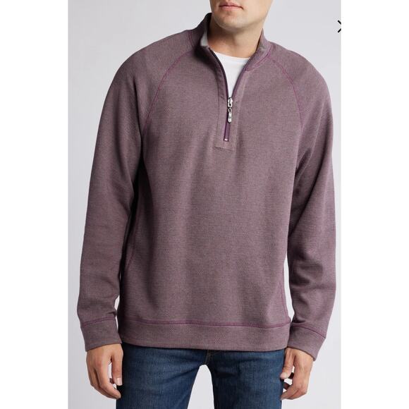 Tommy Bahama Four Seasons Cotton Reversible Half Zip Pullover Rum Berry XXXL - Picture 1 of 7